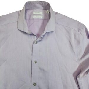 Calvin Klein Dress Shirt Mens 15.5 32/33 Purple Herringbone Slim Fit Non Iron